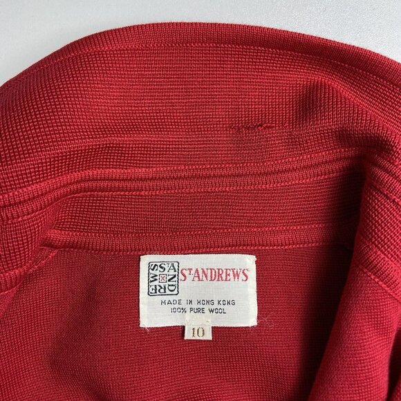 Vtg 60s 70s Knit Wool Dress Sz M Full Front Button Up Pockets Red - Picture 12 of 14